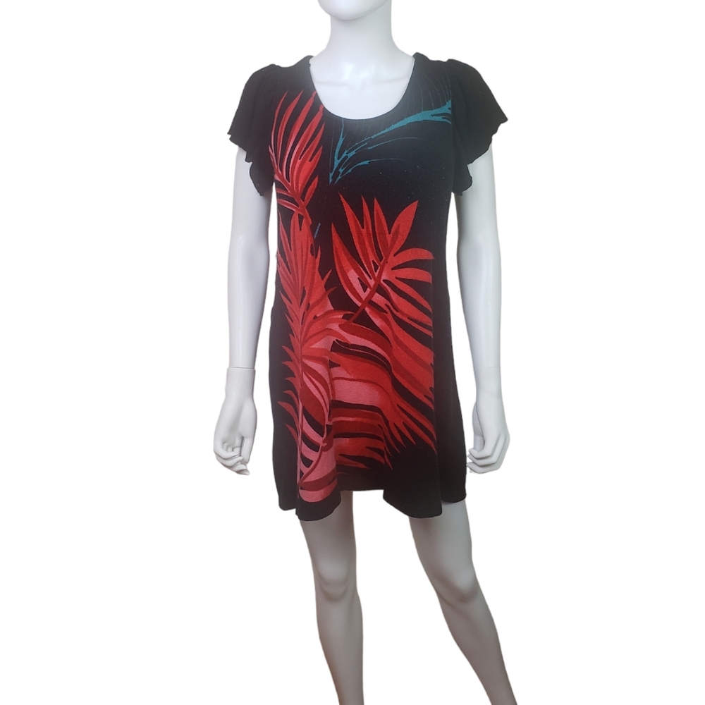 13. Pussycat London Short Sleeve Leaf Patterned Mini Dress Size Medium